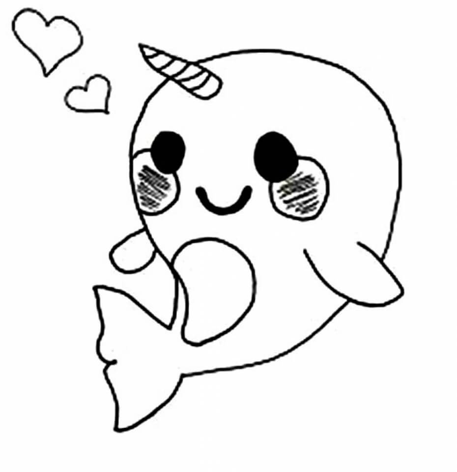 Dibujo de Dibujo de Ballena Unicornio para Colorear y Imprimir