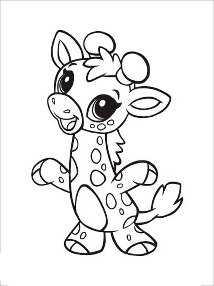 Dibujo de Diversión Linda de La Jirafa para Colorear y Imprimir