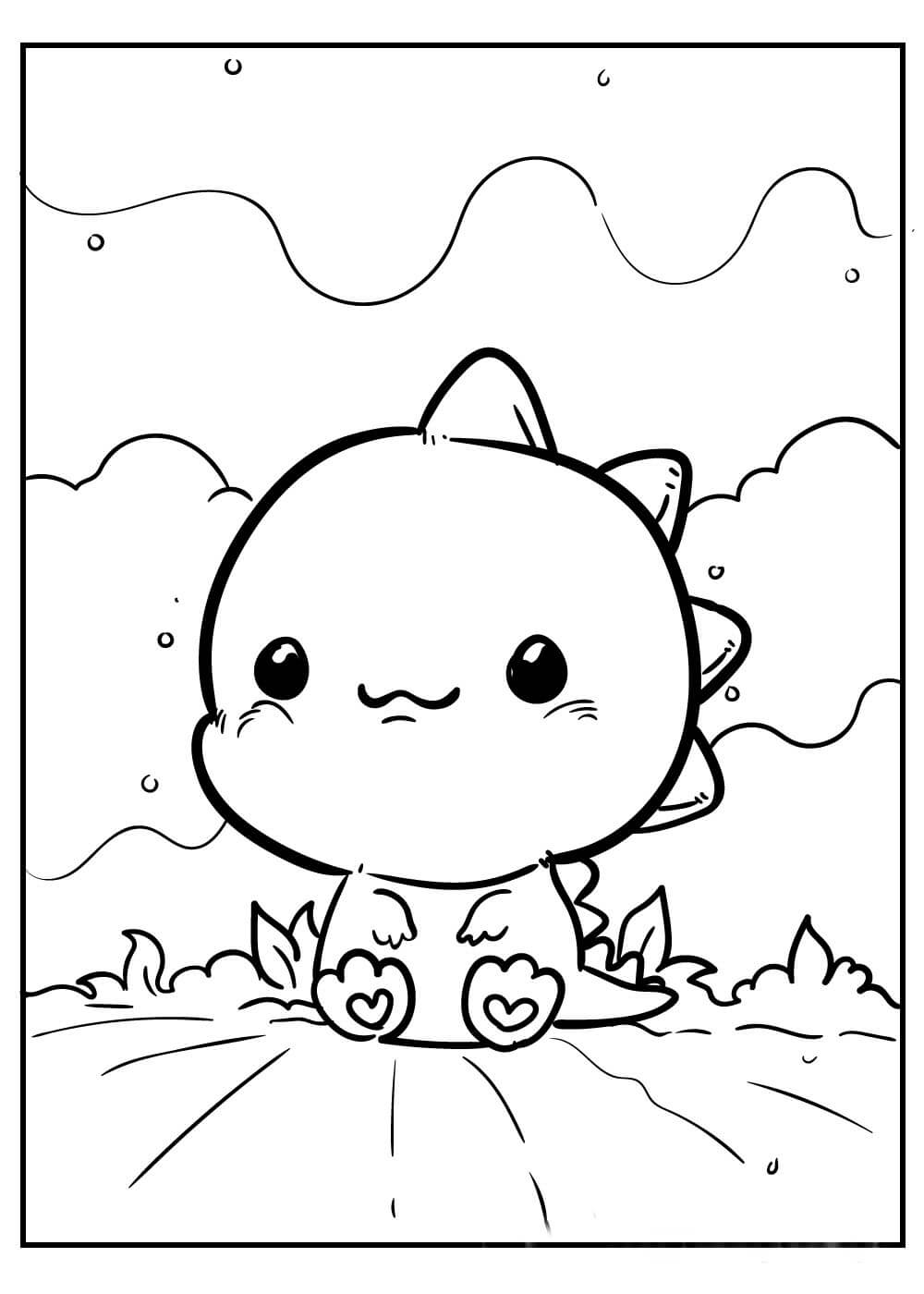Dibujo de Dragón Lindo Sentado para Colorear y Imprimir
