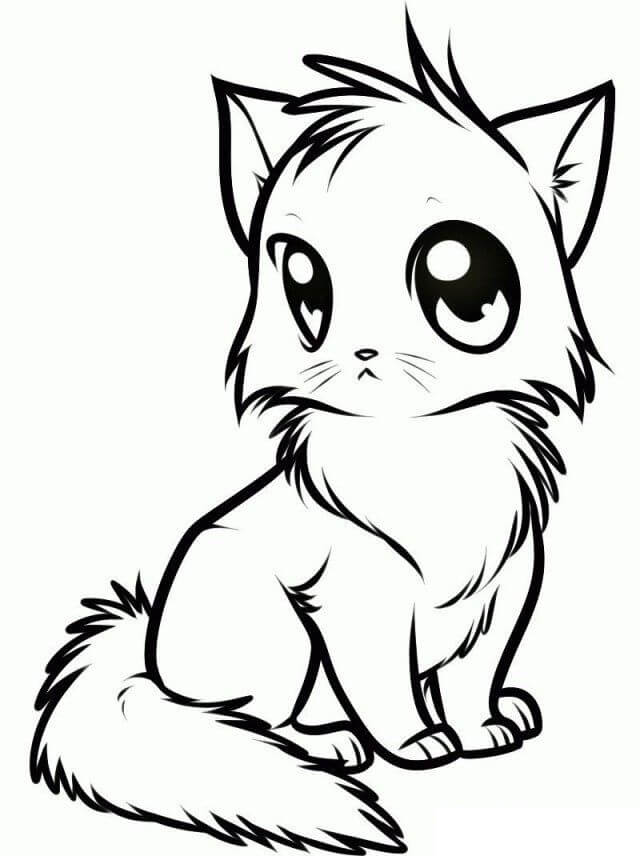 Dibujo de Lindo Gato Sentado para Colorear y Imprimir