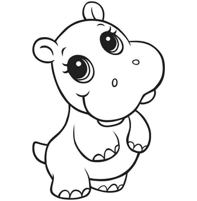 Dibujo de Lindo Hipopótamo para Colorear y Imprimir