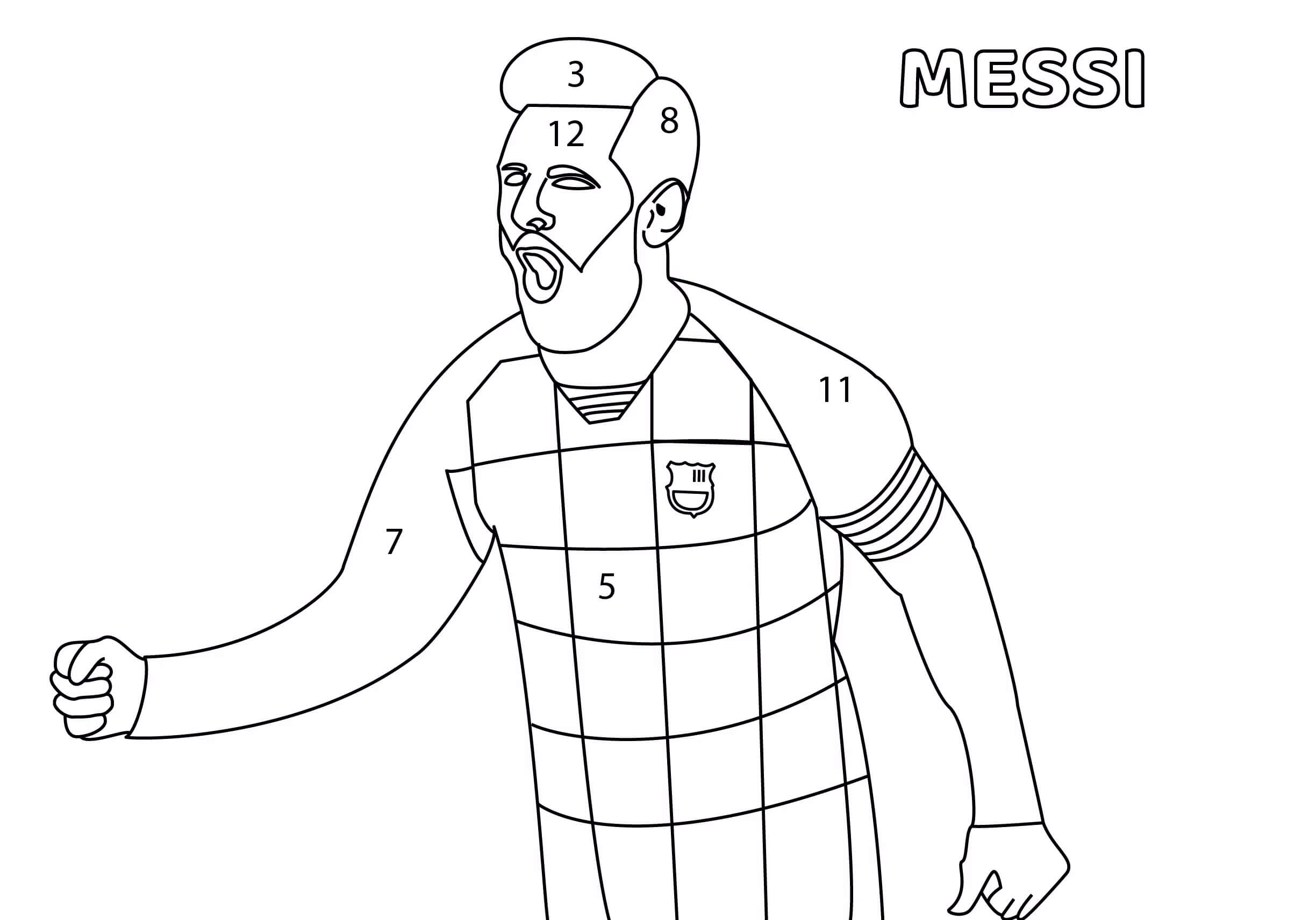 Dibujo de Colorear por Números a Lionel Messi para Colorear y Imprimir