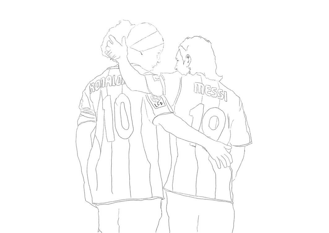 Dibujo de Lionel Messi y Ronaldinho para Colorear y Imprimir