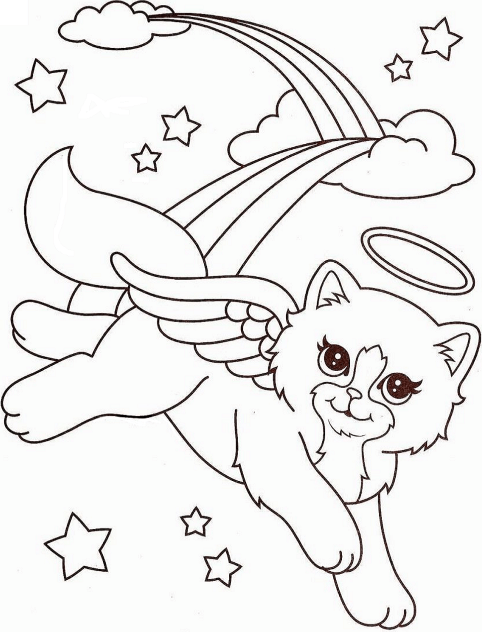 Dibujo de Ángel Gatito de Lisa Frank para Colorear y Imprimir