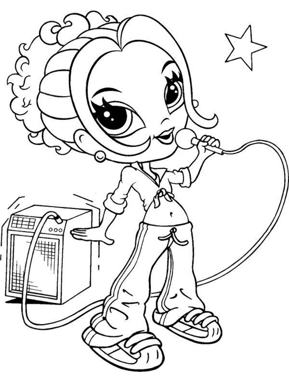 Dibujo de Chica Glamour Cantando para Colorear y Imprimir