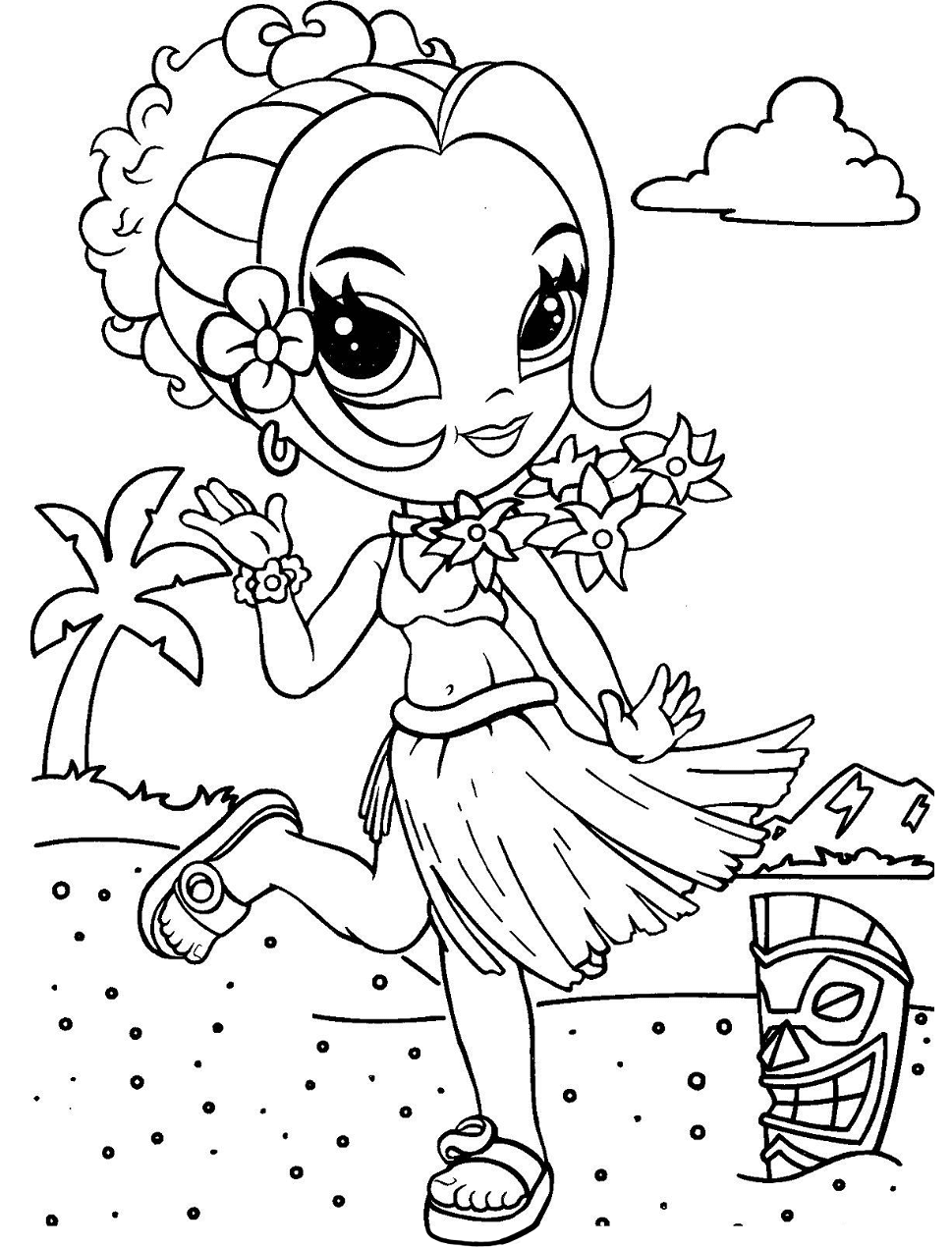 Dibujo de Chica Glamour En La Playa para Colorear y Imprimir