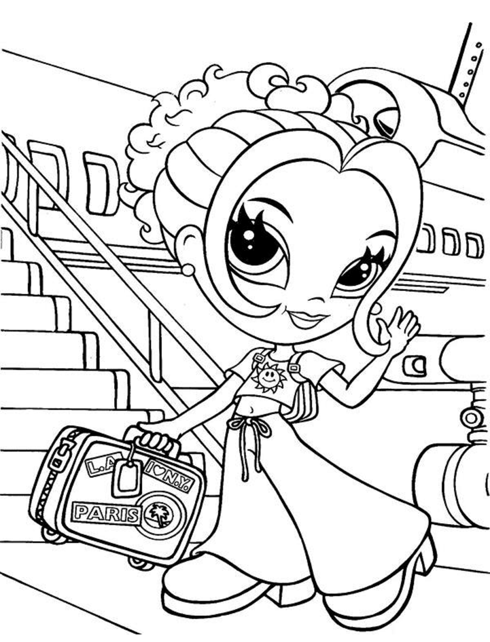 Dibujo de Chica Glamour Viajando para Colorear y Imprimir
