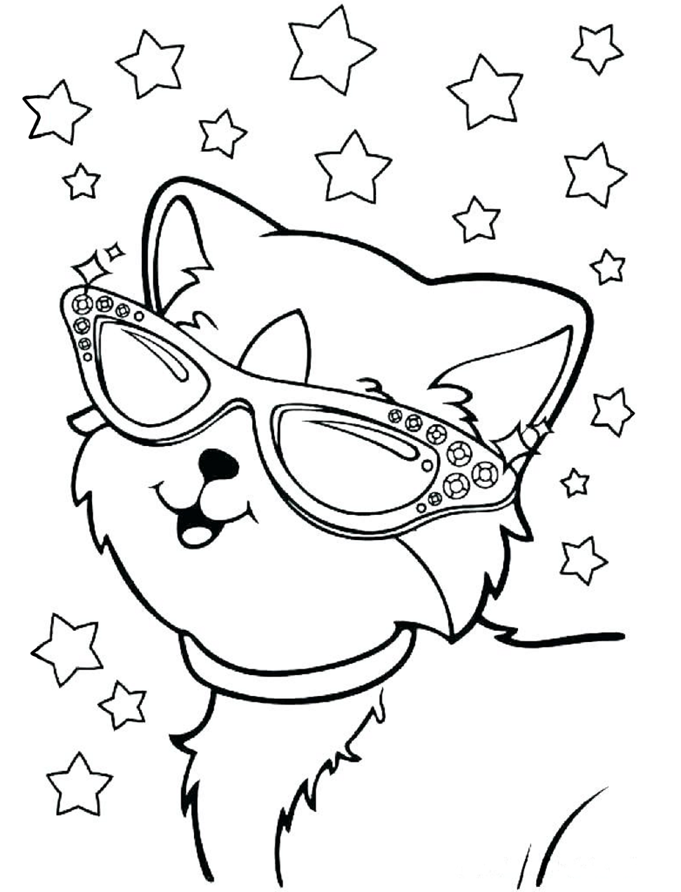 Dibujo de Lisa Frank Gato Con Gafas para Colorear y Imprimir