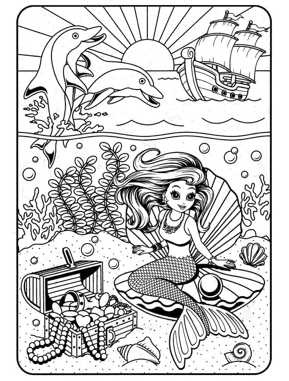 Dibujo de Sirena Lisa Frank para Colorear y Imprimir