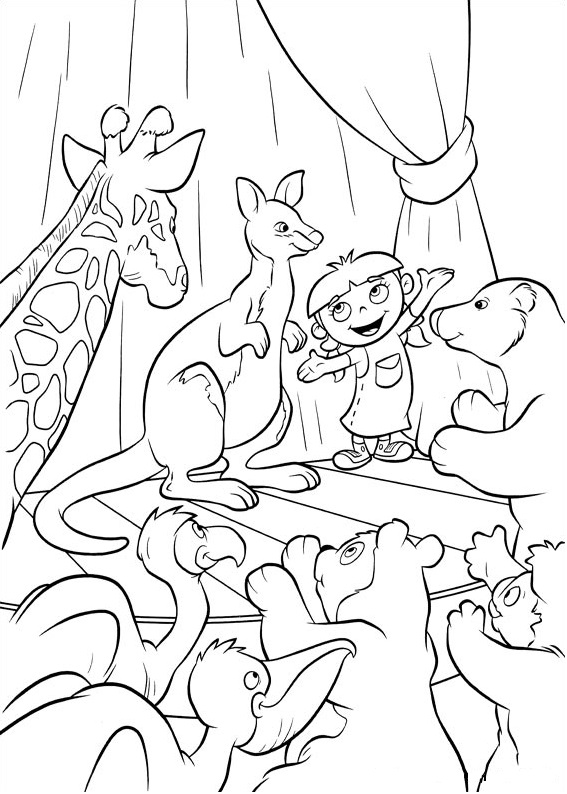 Dibujo de Annie Con Animales para Colorear y Imprimir