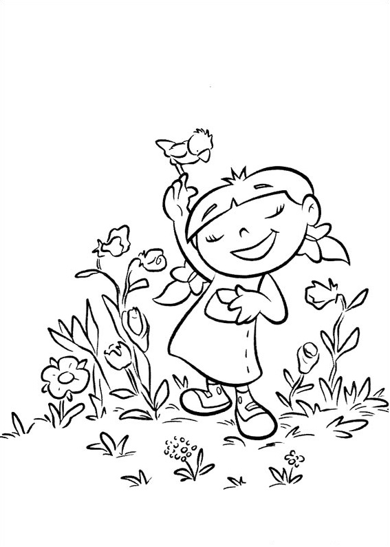 Dibujo de Annie Con Pájaro para Colorear y Imprimir