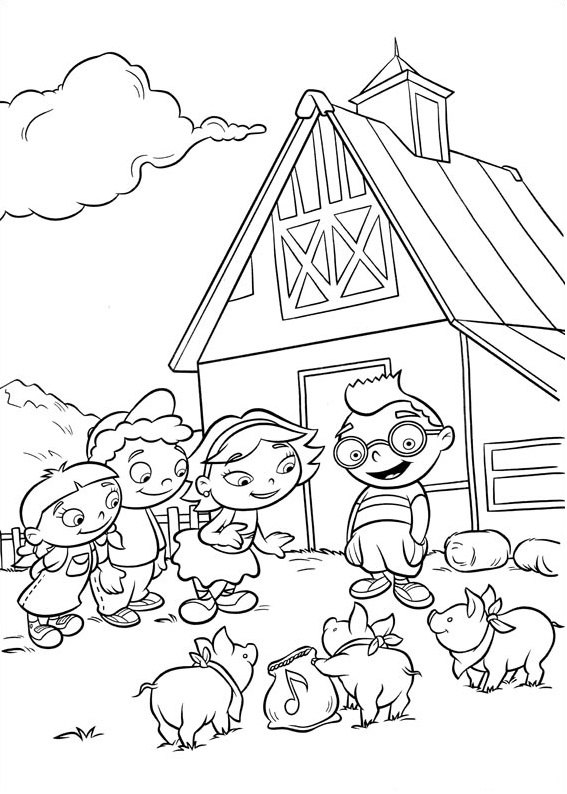 Dibujo de Pequeños Einsteins Con Cerdos para Colorear y Imprimir