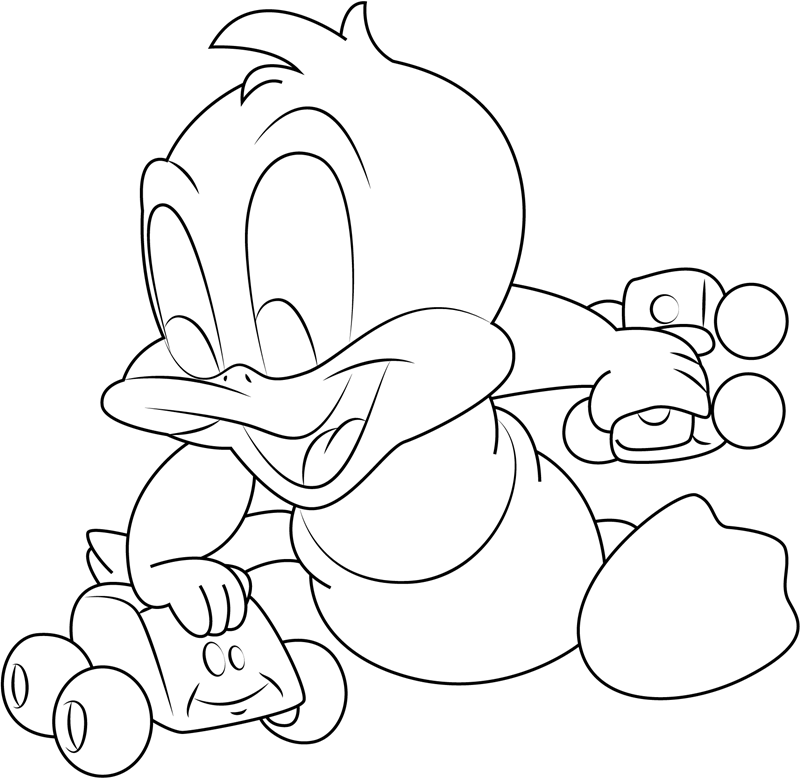 Dibujo de Baby Daffy Jugando a Los Coches para Colorear y Imprimir