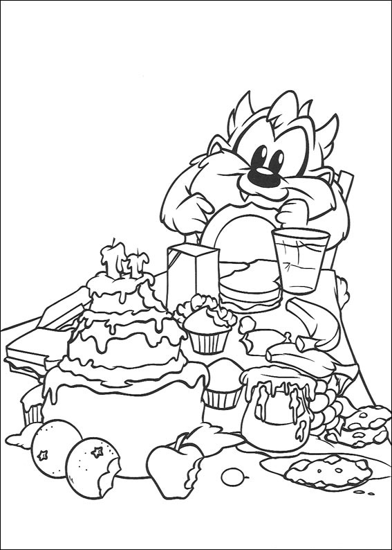 Dibujo de Bebé Taz Comiendo para Colorear y Imprimir