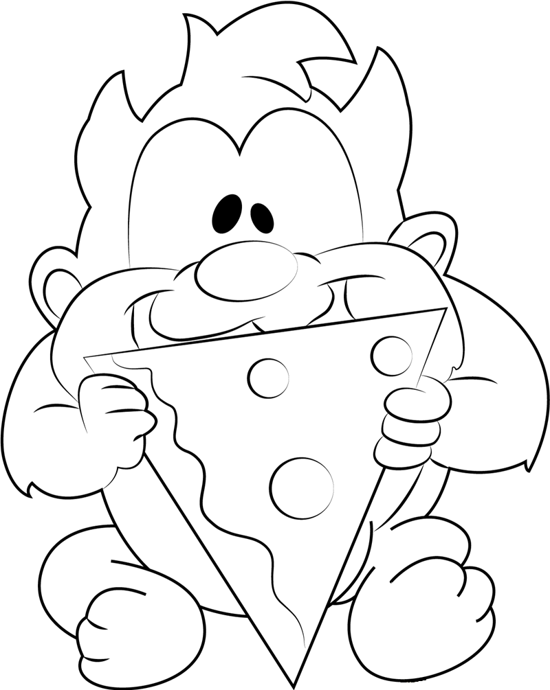 Dibujo de Bebé Taz Comiendo Pizza para Colorear y Imprimir