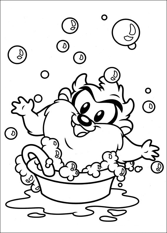 Dibujo de Bebé Taz Tomando Una Ducha para Colorear y Imprimir