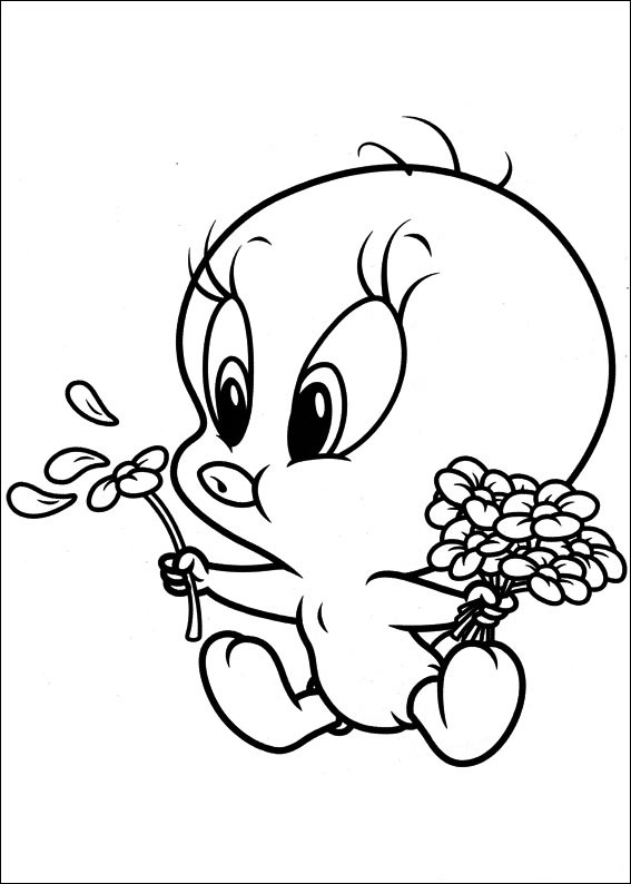 Dibujo de Piolín Bebé Con Flores para Colorear y Imprimir