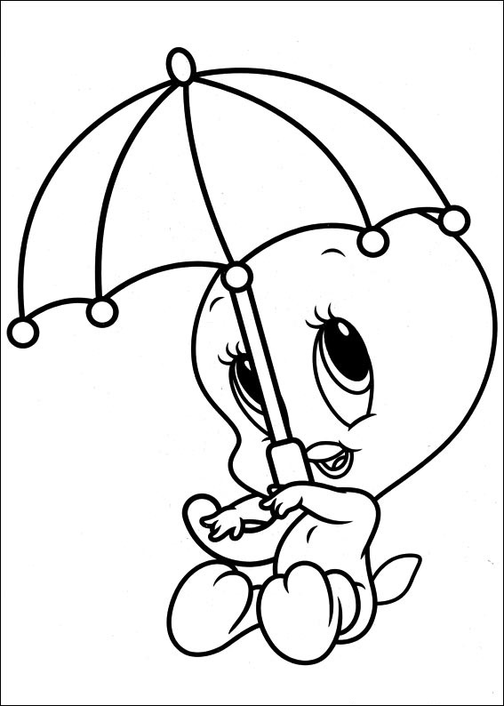 Dibujo de Piolín Bebé Con Paraguas para Colorear y Imprimir