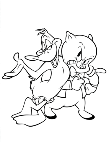 Dibujo de Pato Lucas y Cerdo Porky para Colorear y Imprimir