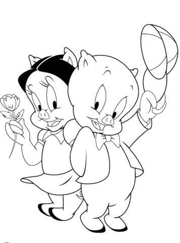 Dibujo de Petunia y Cerdo Porky para Colorear y Imprimir
