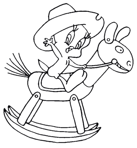 Dibujo de Piolín Jugando Caballito de Madera para Colorear y Imprimir