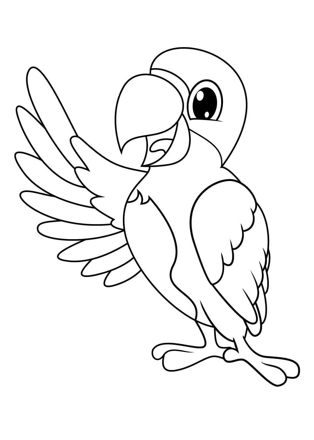dibujo loro de dibujos animados en el arbol para colorear