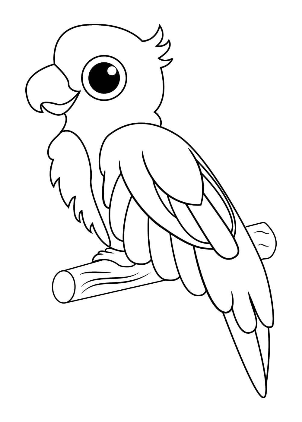 dibujo loro lindo en arbol de rama para colorear