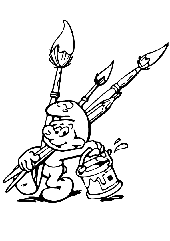 Dibujo de El Ni o Pitufo Pintor para Colorear y Imprimir