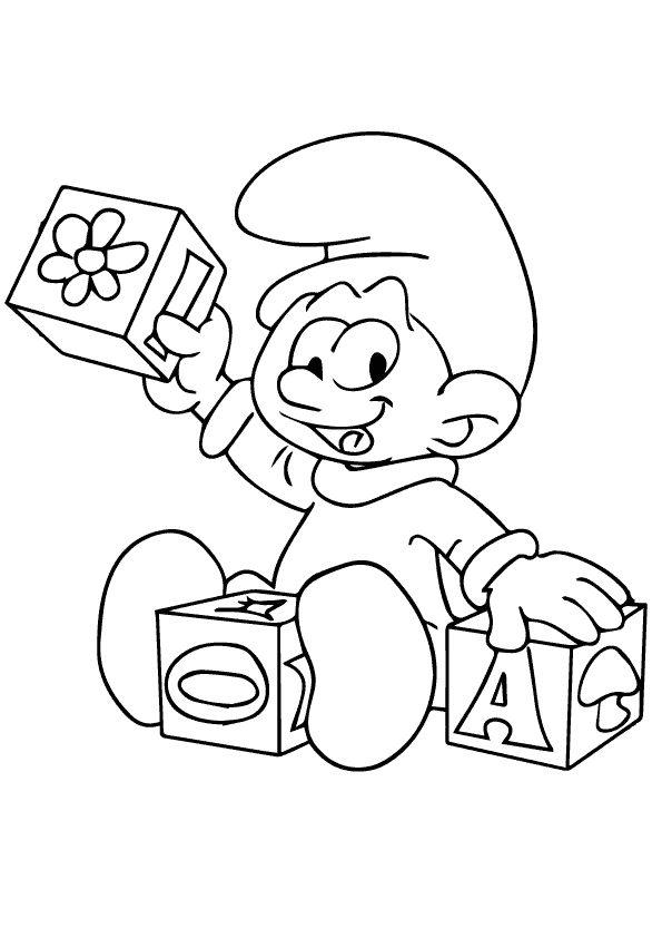 Dibujo de El Pitufo Beb Jugando para Colorear y Imprimir