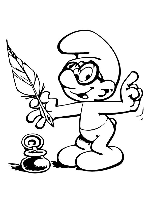 Dibujo de El Pitufo Escritor para Colorear y Imprimir