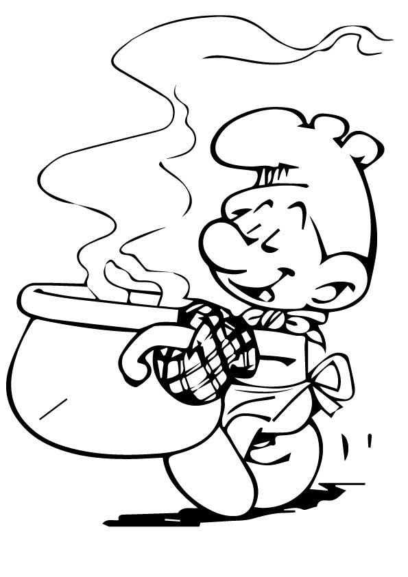 Dibujo de La Cocina de Los Pitufos para Colorear y Imprimir