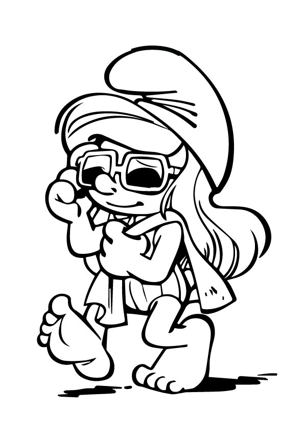 Dibujo de Pitufina Caminando Con Estilo para Colorear y Imprimir