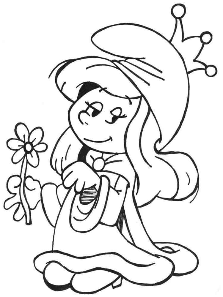 Dibujo de Pitufina Con Flor para Colorear y Imprimir