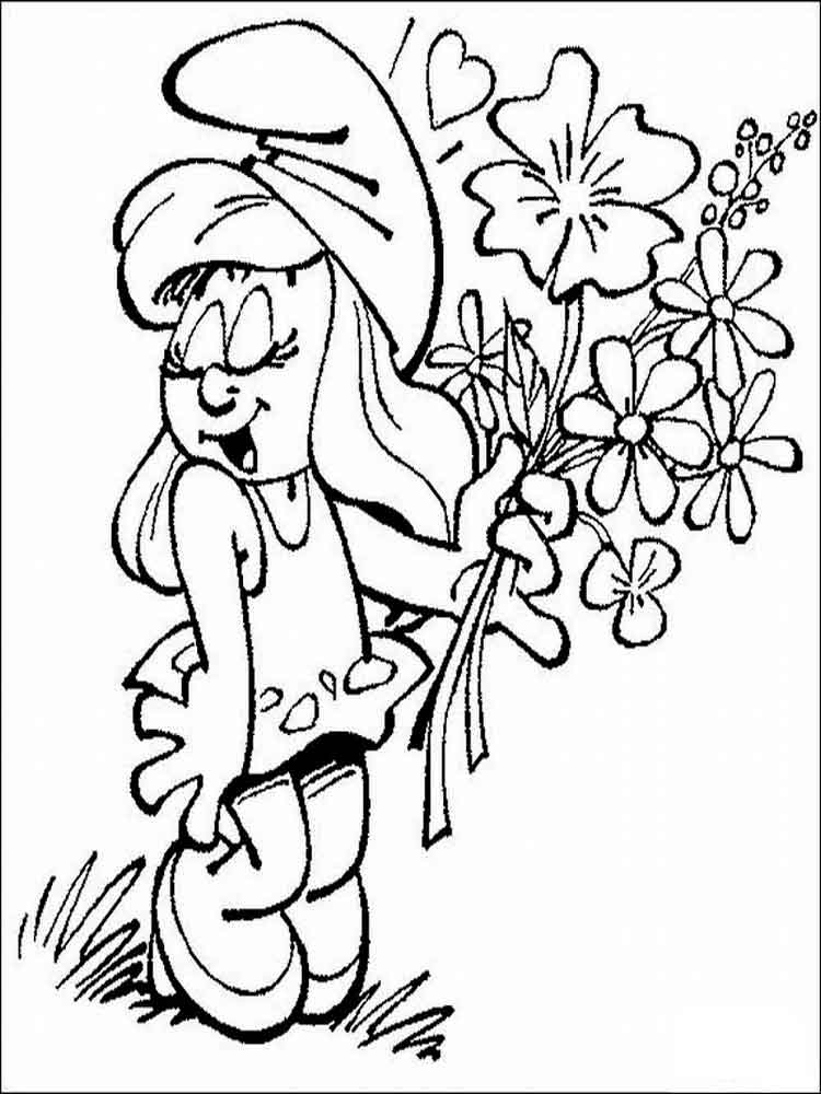 Dibujo de Pitufina Con Ramo para Colorear y Imprimir