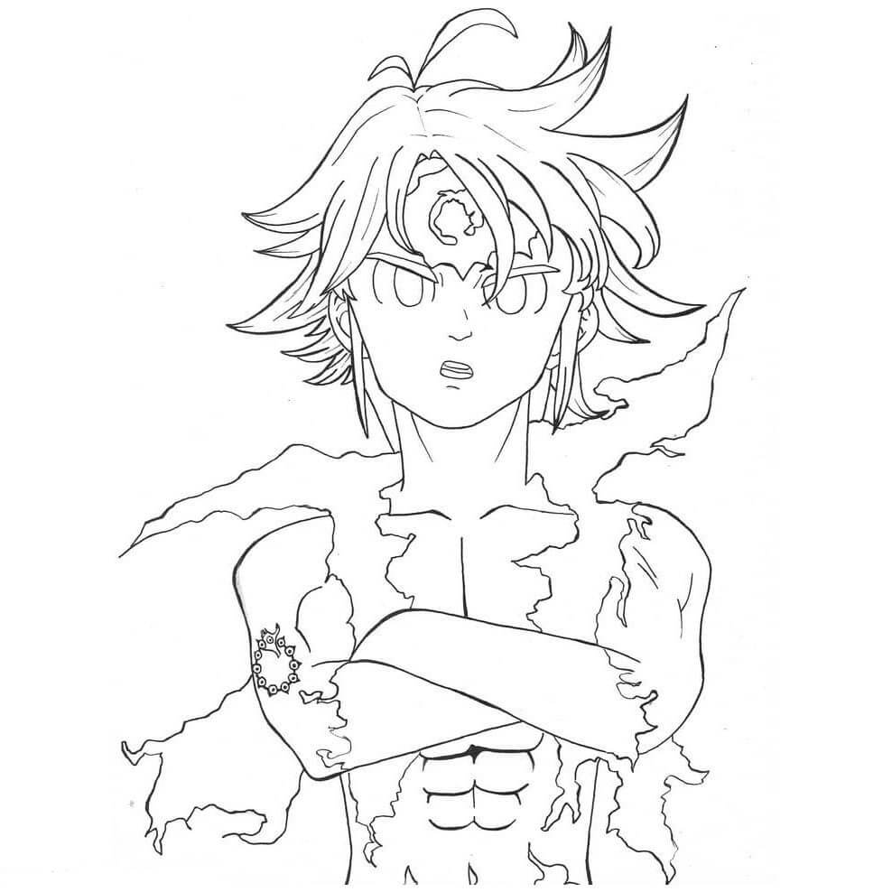 Dibujo de Meliodas Enojado para Colorear y Imprimir