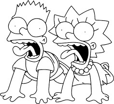 Dibujo de dos Hermanos Simpson Divirtiéndose para Colorear y Imprimir