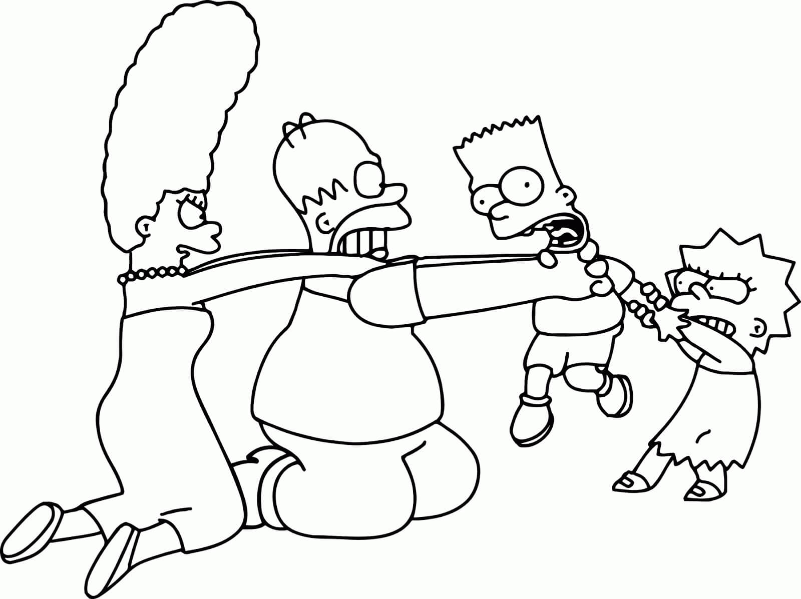 Dibujo de Familia de Los Simpson Divirtiéndose para Colorear y Imprimir