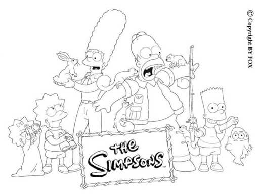 Dibujo de La Familia Simpsons Al Zoológico para Colorear y Imprimir