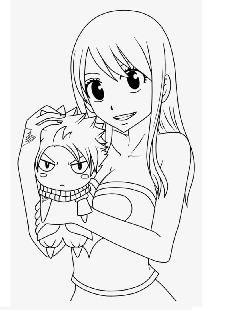 Dibujo de Lucy y Chibi Natsu para Colorear y Imprimir