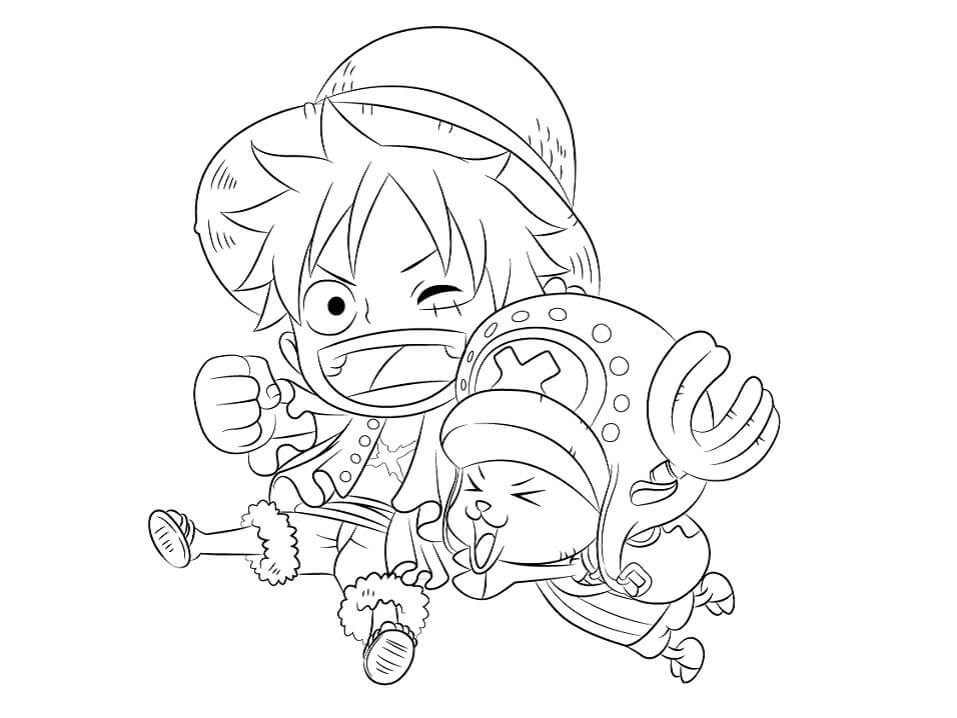 Dibujo de Chibi Luffy y Chopper para Colorear y Imprimir