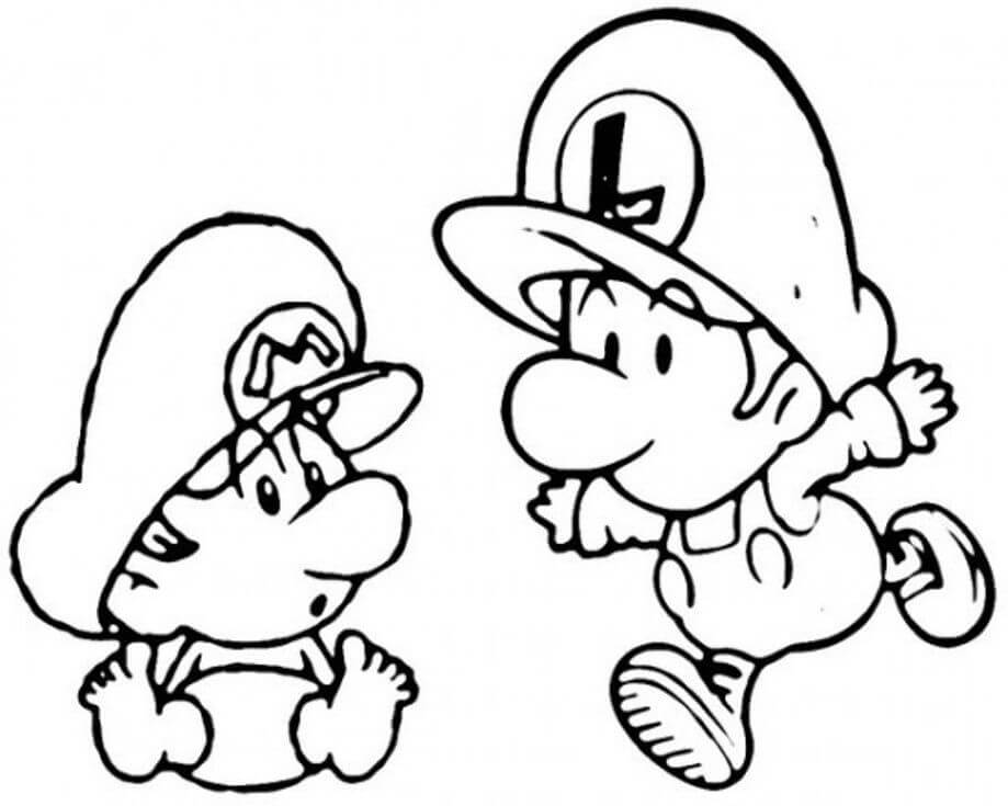 Dibujo de Bebé Luigi y Bebé Mario para Colorear y Imprimir