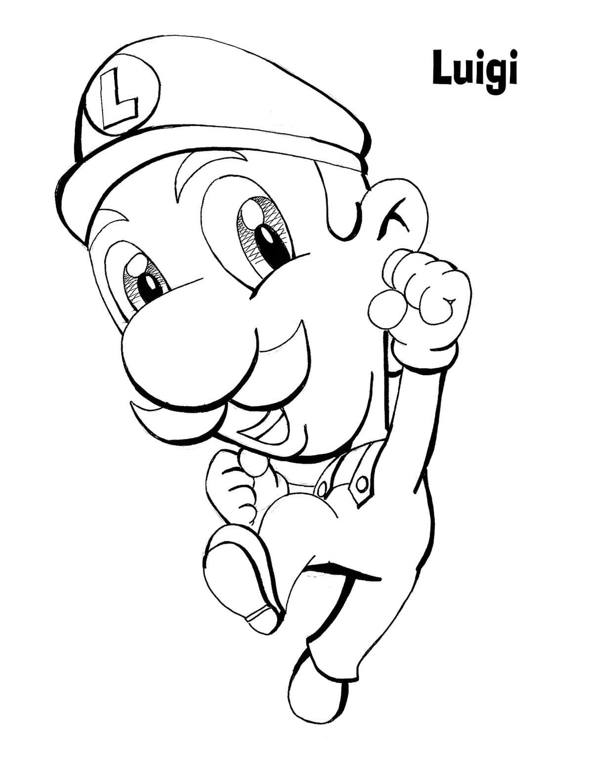 Dibujo de Divertido Luigi Saltando para Colorear y Imprimir