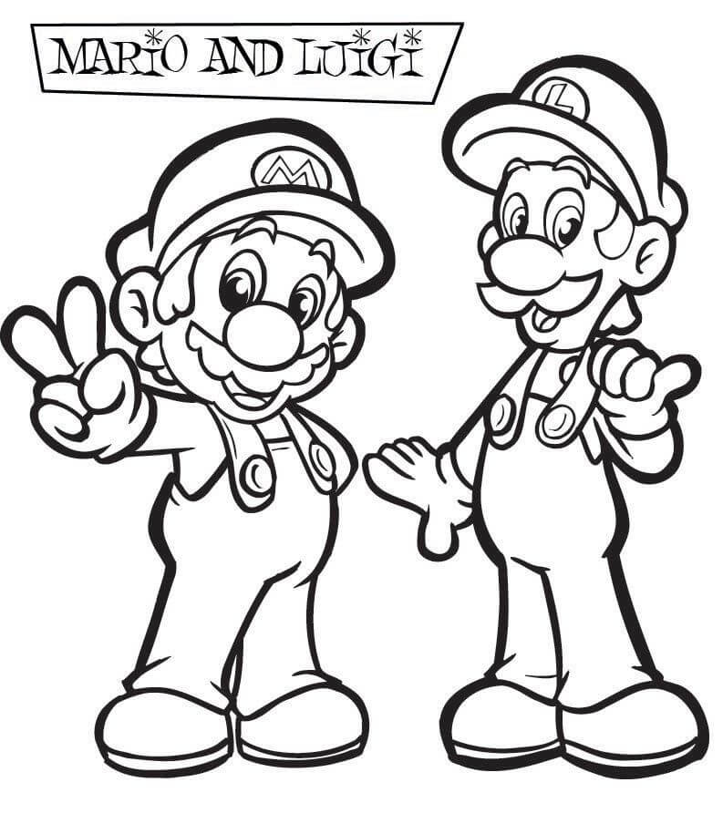 Dibujo de Divertido Luigi y Mario para Colorear y Imprimir