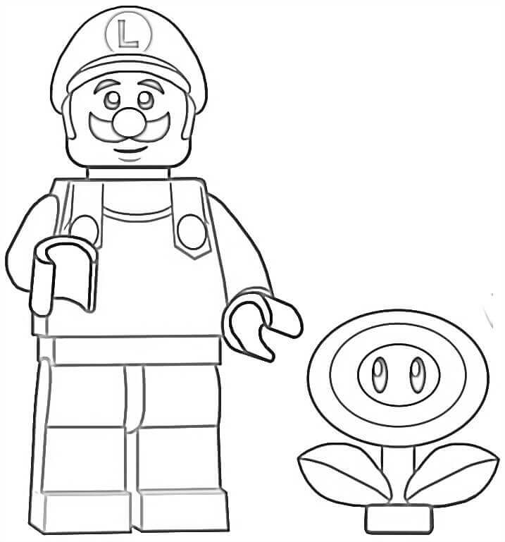Dibujo de Lego Luigi y Flor para Colorear y Imprimir
