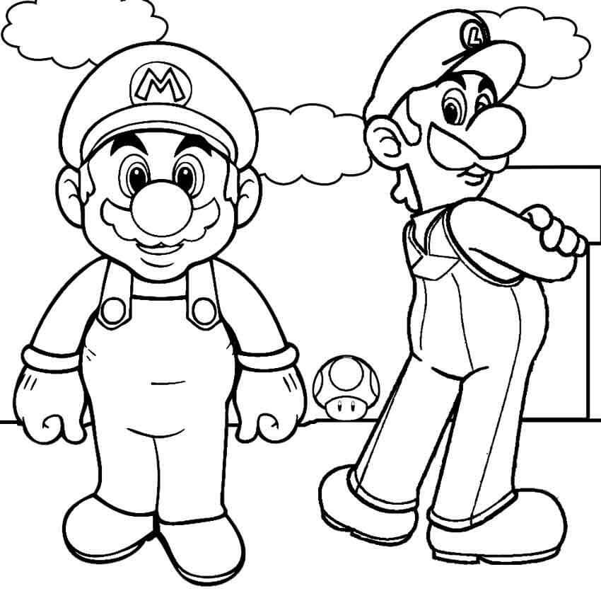 Dibujo de Luigi Basíco y Mario para Colorear y Imprimir