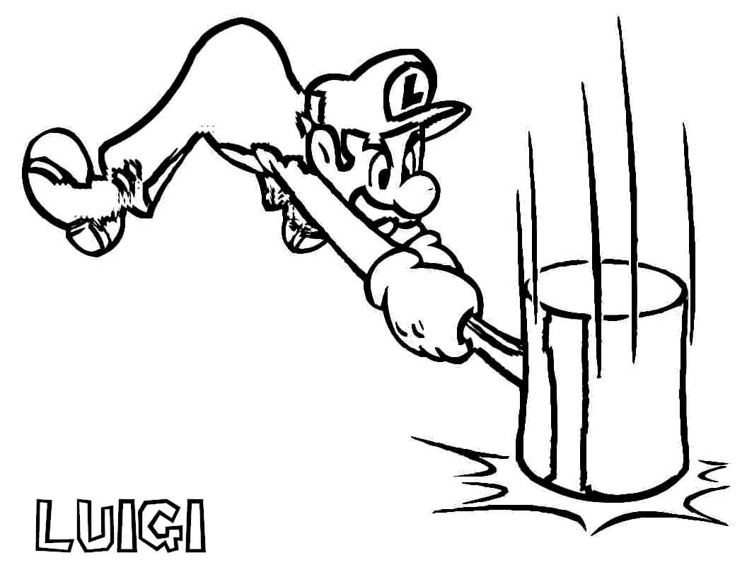 Dibujo de Luigi Golpeando El Martillo para Colorear y Imprimir