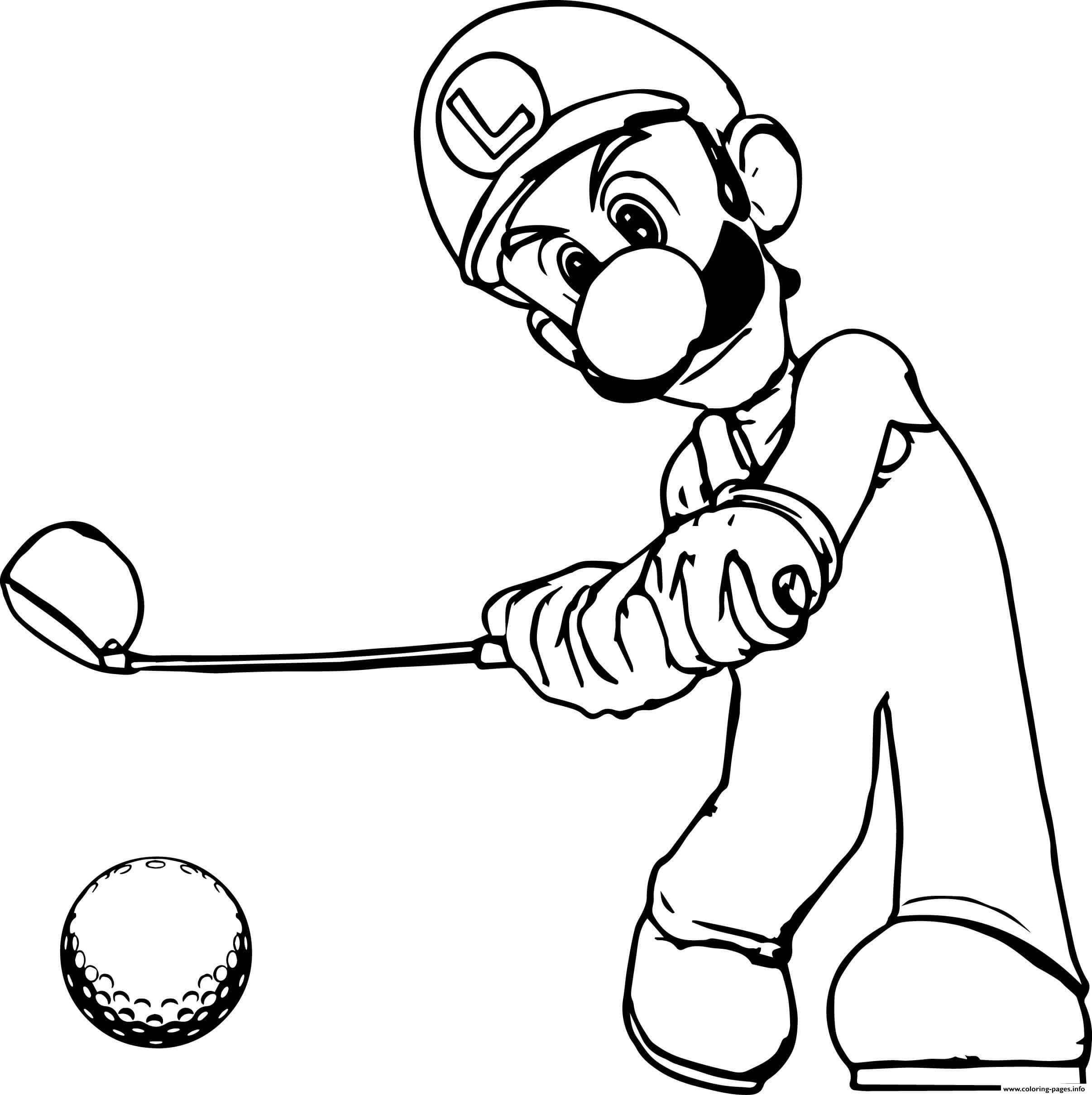 Dibujo de Luigi Jugando Al Golf para Colorear y Imprimir