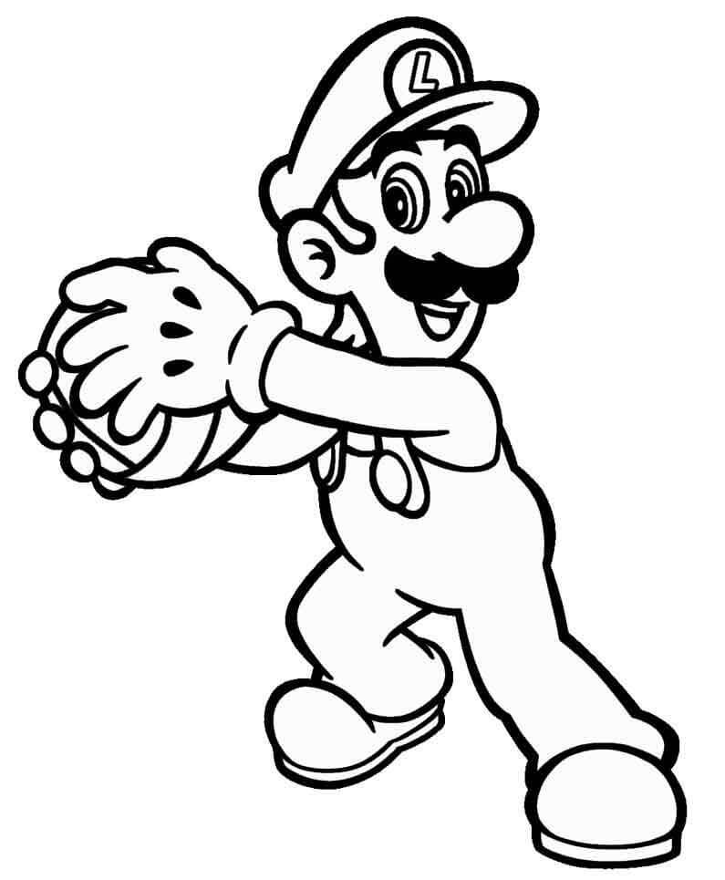 Dibujo de Luigi Sosteniendo La Pelota para Colorear y Imprimir