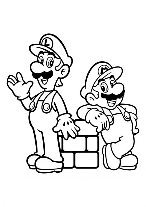 Dibujo de Luigi y Mario para Colorear y Imprimir