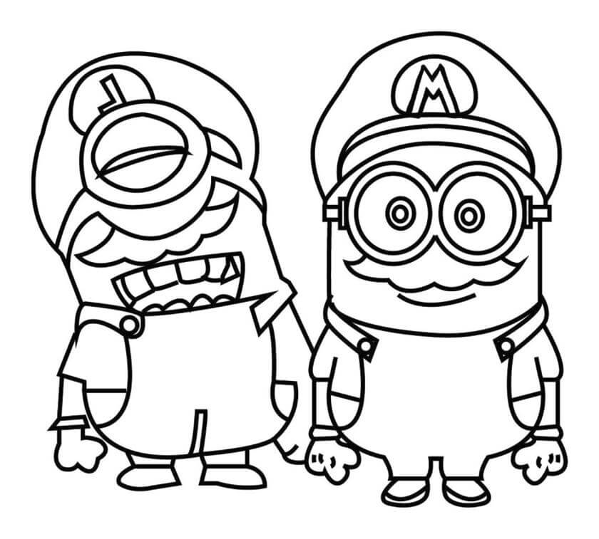 Dibujo de Minion Luigi y Minion Mario para Colorear y Imprimir